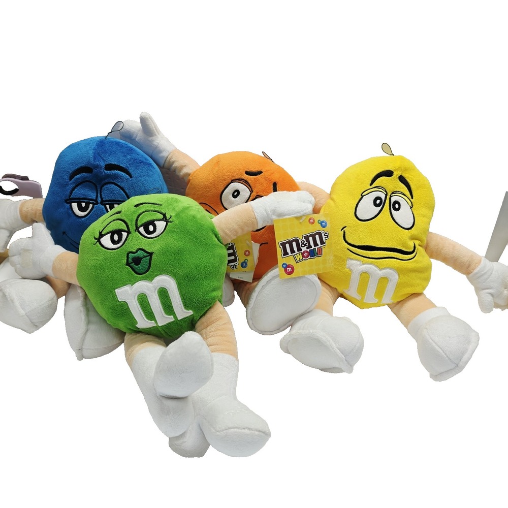 M&Ms Set of 4 Stuffed Plush Tug-A-Lug Blue Green Orange Yellow M&M NWT M&M Store